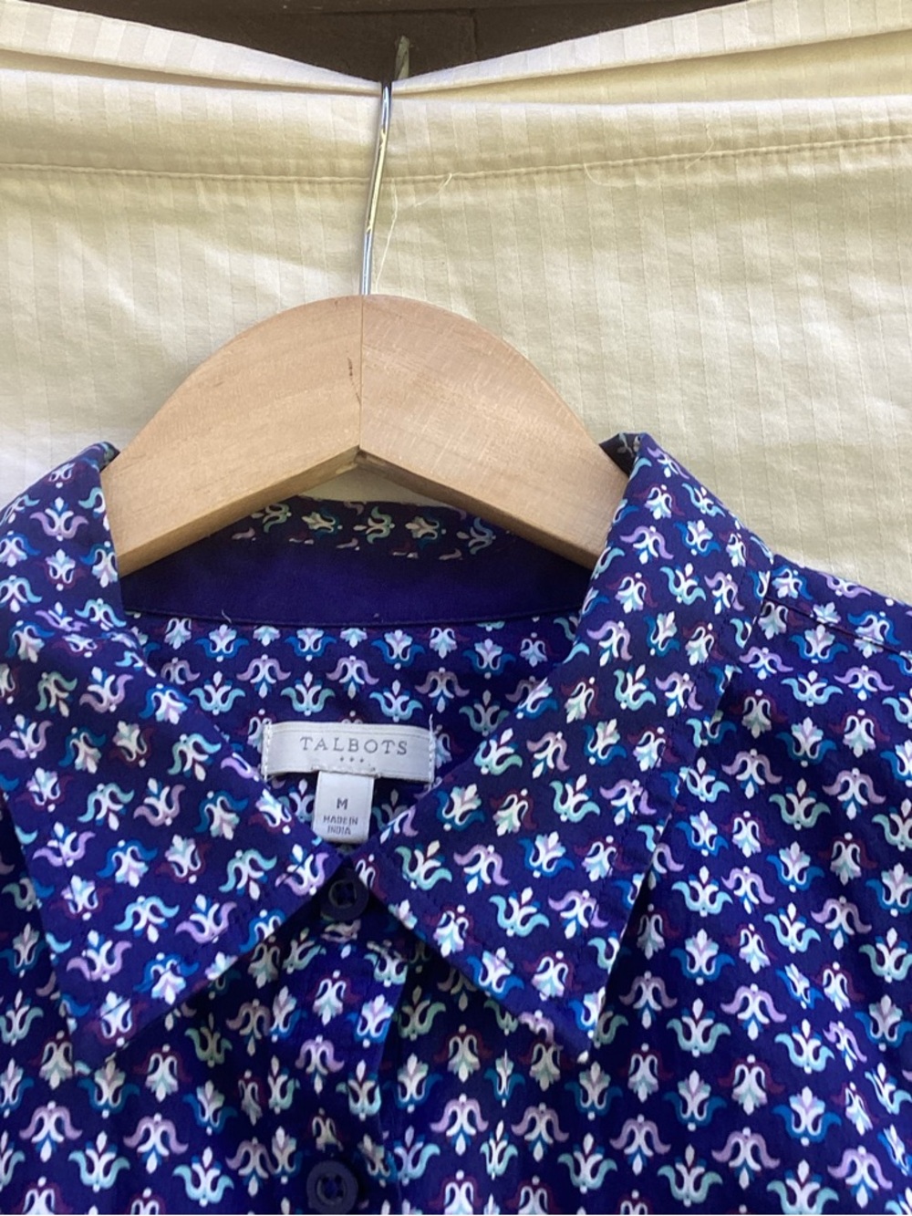 Talbots Blue Printed Button-Down Shirt, size medium - Picture 3 of 9